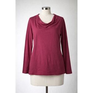 Denim & Co So Soft Jersey Long Sleeve Drape Neck Top Cranberry Red [S]